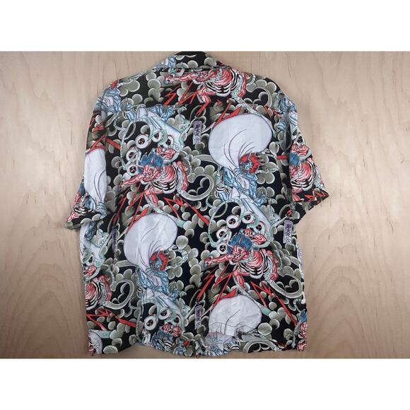 DEH XL Japanese Oni Demon Graphic Button Up Shirt Short Sleeve - Picture 3 of 8